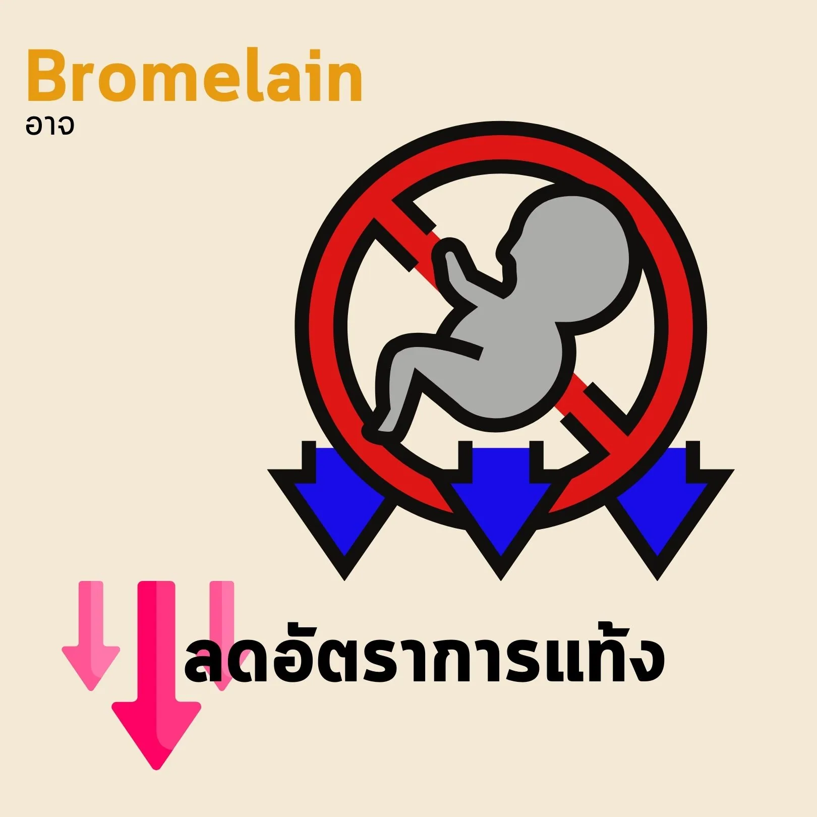 สไลด์ — Bromelain อาจลดอัตราการแท้ง ภาพเป็นสัญลักษณ์ทารกในครรภ์ในเครื่องหมายห้าม พร้อมลูกศรชี้ลง